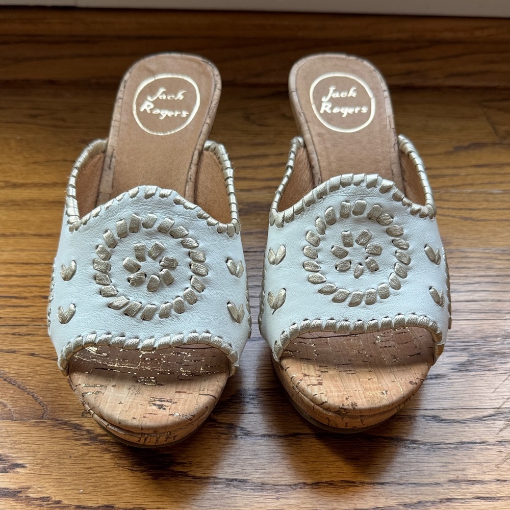 Jack Rogers Women's Tan and White Woven and Cork Wedges